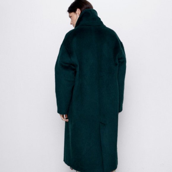Zara Womens Green Long Coat Jacket Shawl Collar M - Picture 8 of 14